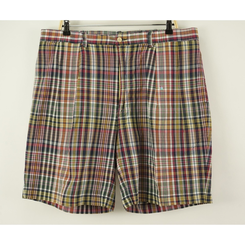 Vintage Polo Ralph Lauren Madras Plaid Pleated Chino Shorts Mens 40 x 8.5 Cotton